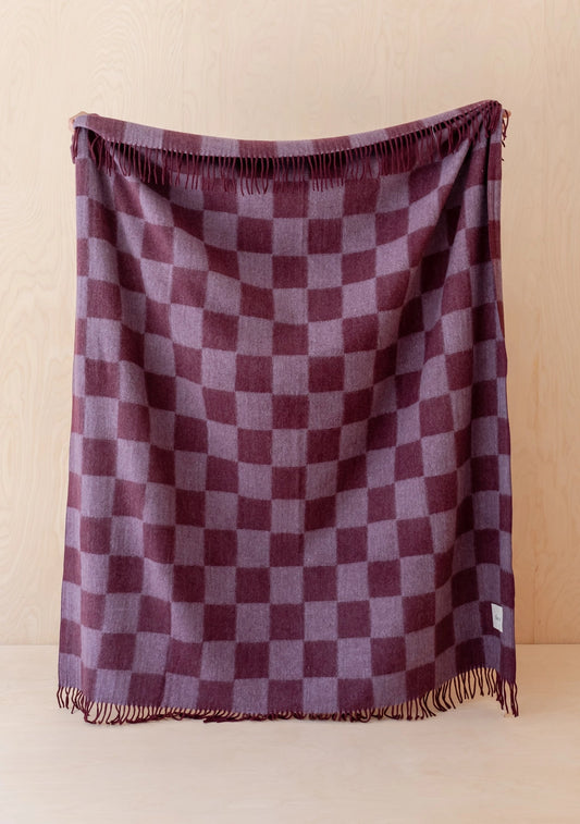 TBCo Recycled Wool Blanket in Burgundy & Blue Checkerboard