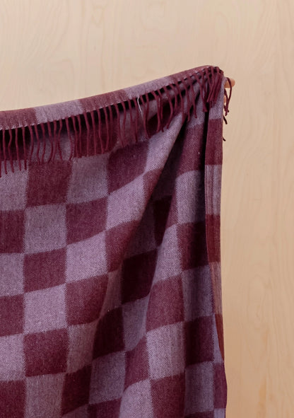 TBCo Recycled Wool Blanket in Burgundy & Blue Checkerboard