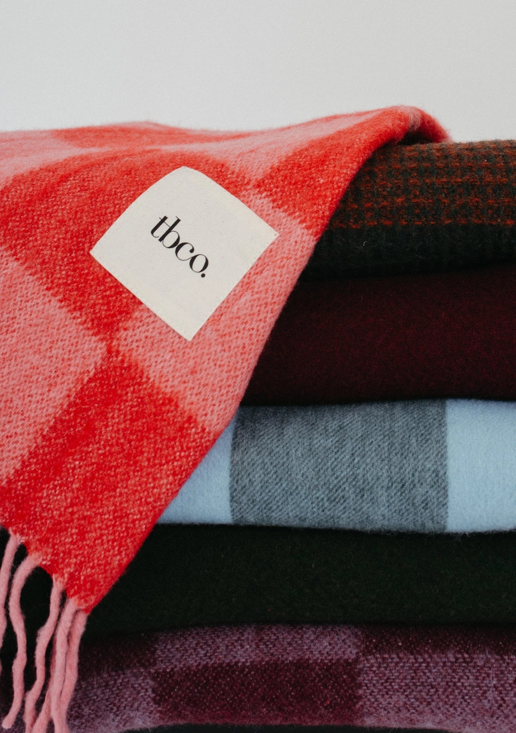 TBCo Recycled Wool Blanket in Burgundy & Blue Checkerboard