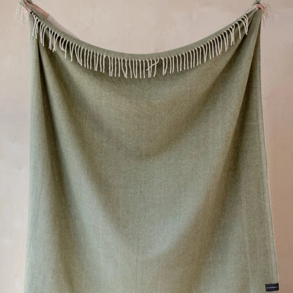 TBCo Recycled Wool Blanket in Olive Herringbone