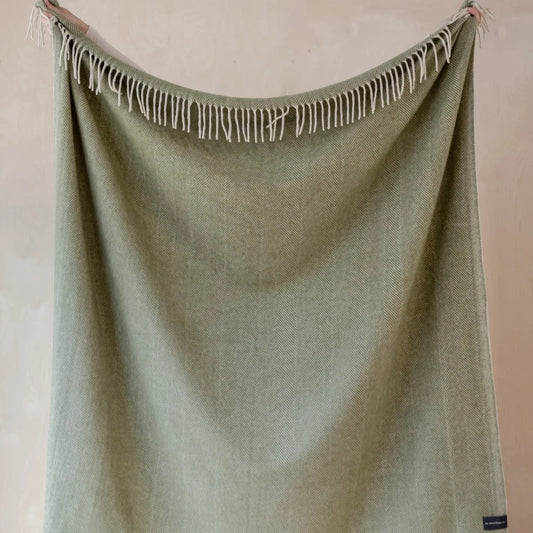 TBCo Recycled Wool Blanket in Olive Herringbone