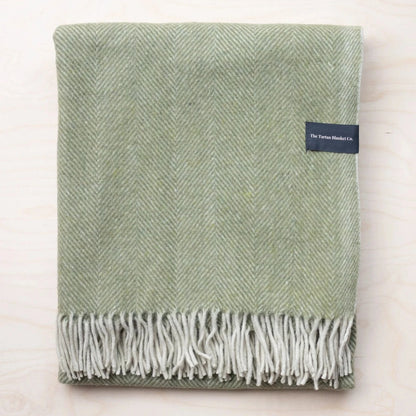 TBCo Recycled Wool Blanket in Olive Herringbone