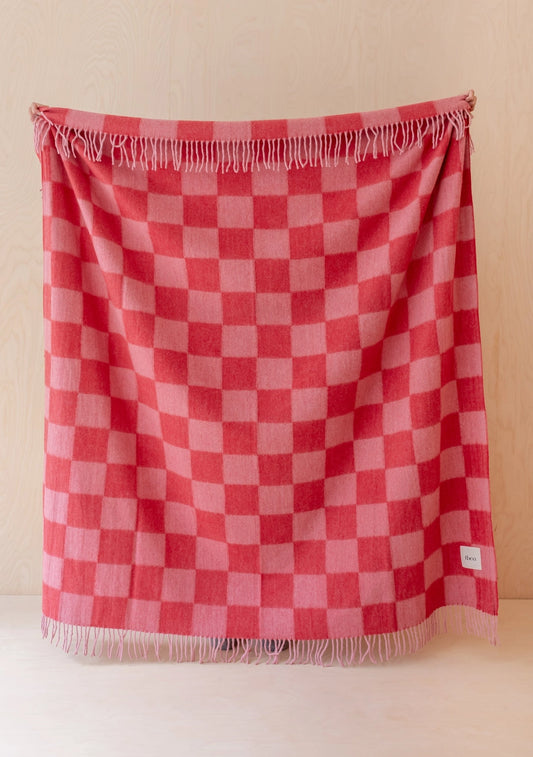 TBCo Recycled Wool Blanket in Pink & Red Checkerboard