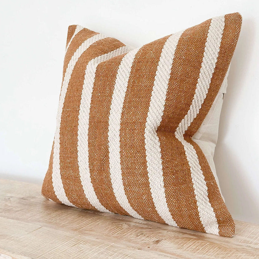 Rust & Cream Stripe Luxe Cotton Cushion