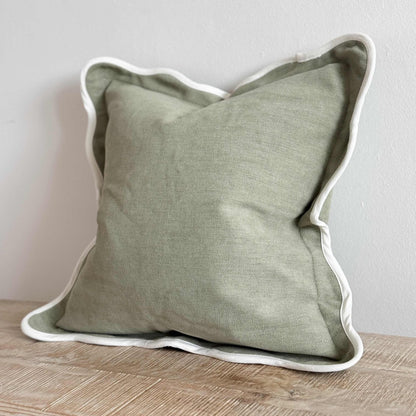 Sage Linen Blend Scalloped Cushion