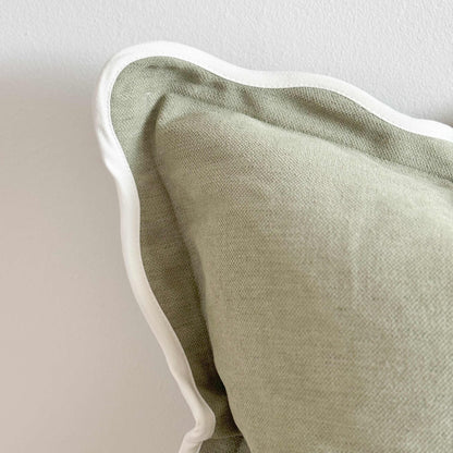 Sage Linen Blend Scalloped Cushion