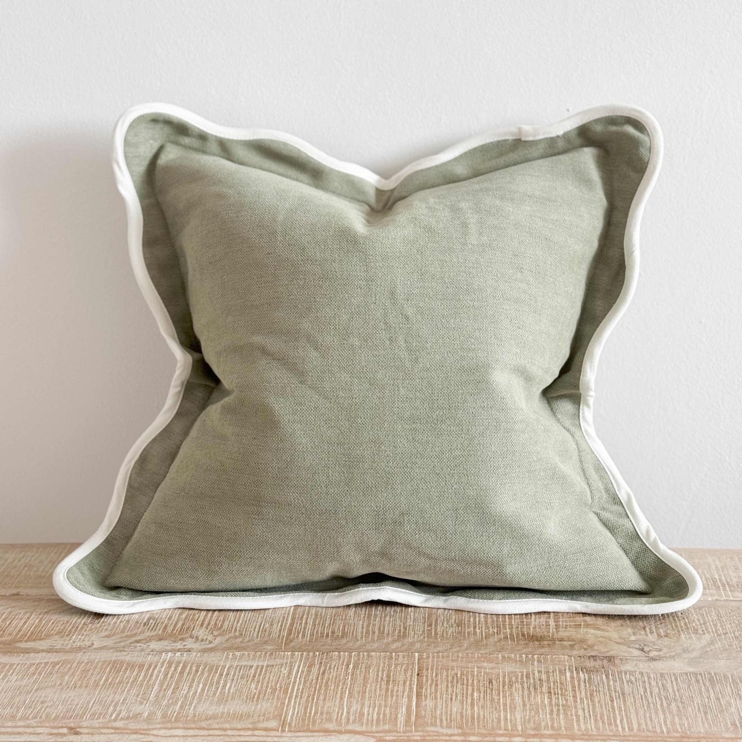 Sage Linen Blend Scalloped Cushion