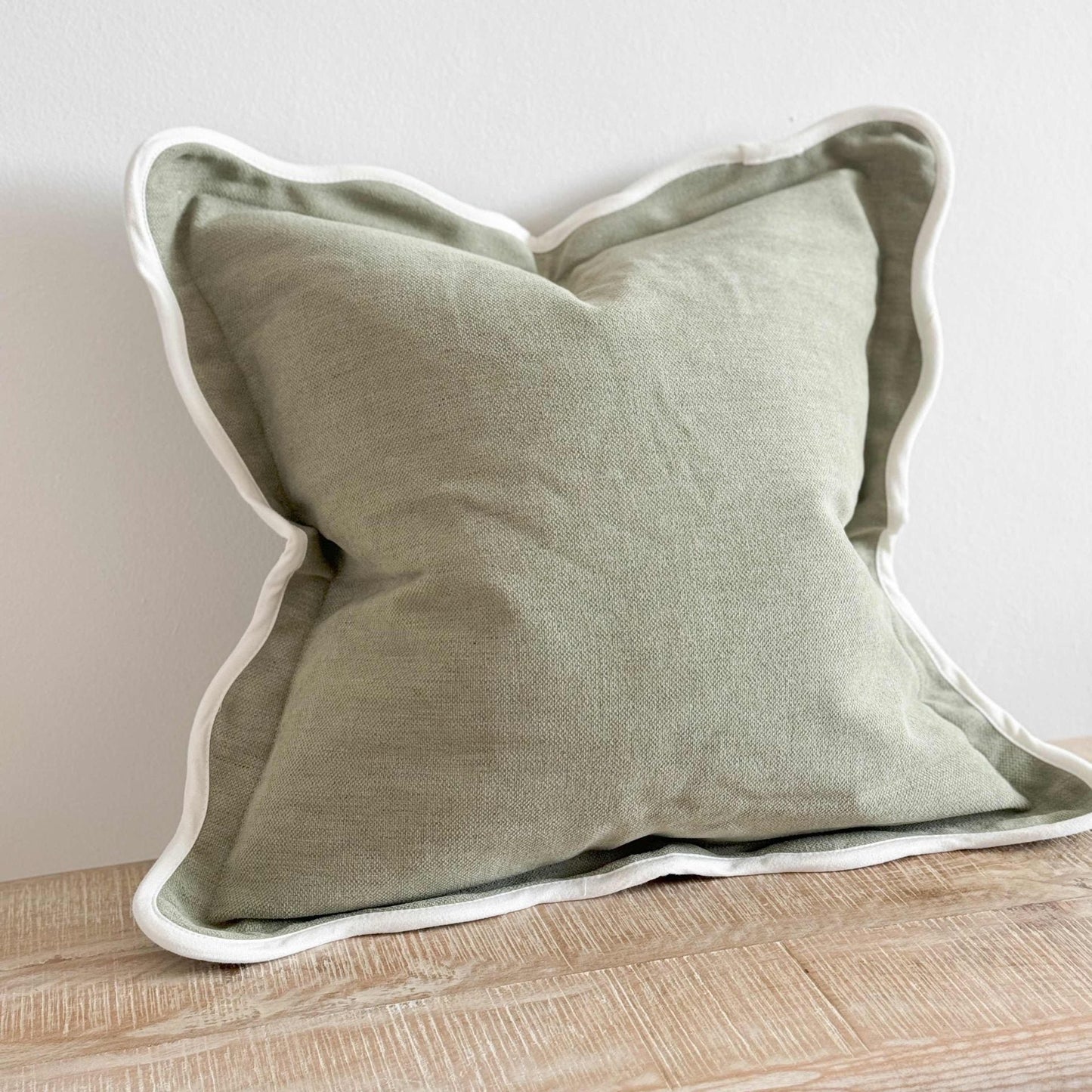 Sage Linen Blend Scalloped Cushion