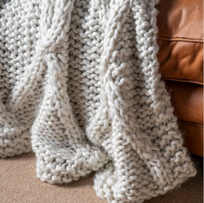 Cable Knit Diamond Throw - Cream