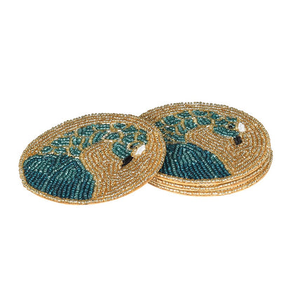 Set of 4 Turquoise Peacock Beaded Coasters
