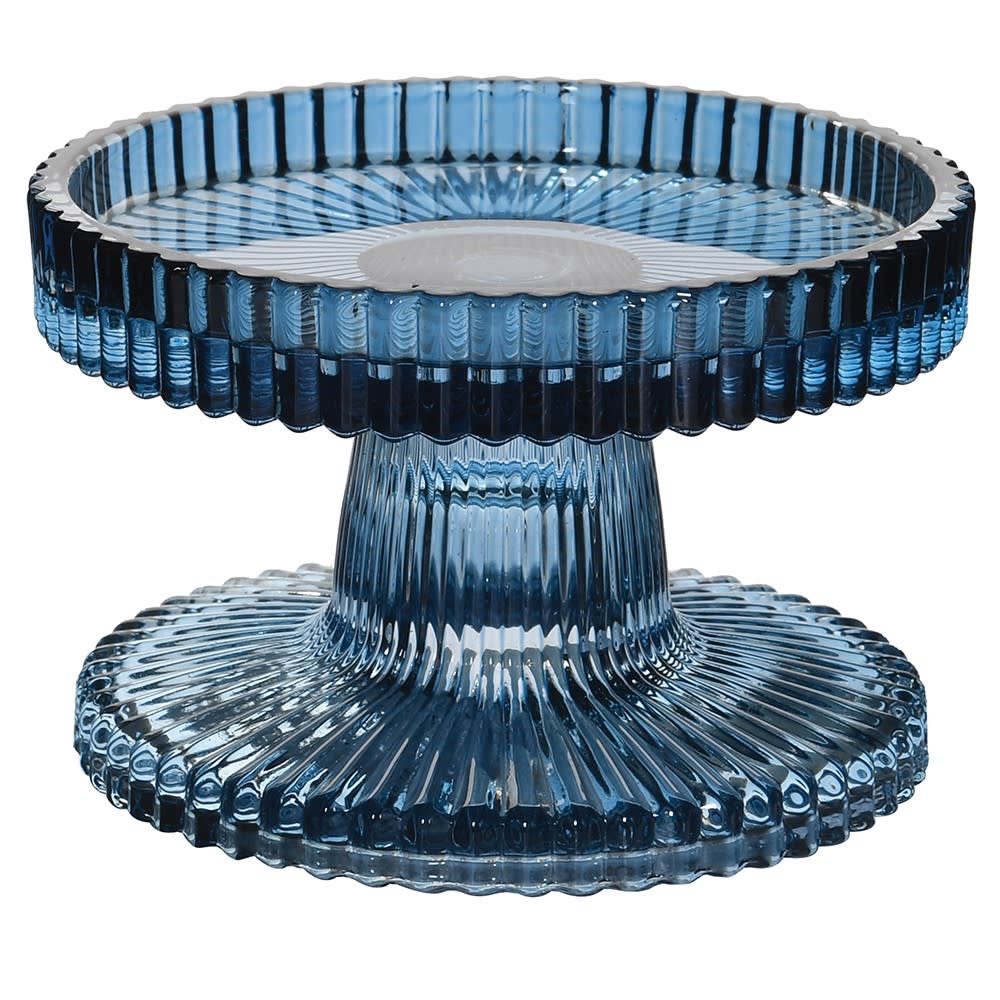Blue glass candle holder on a white background