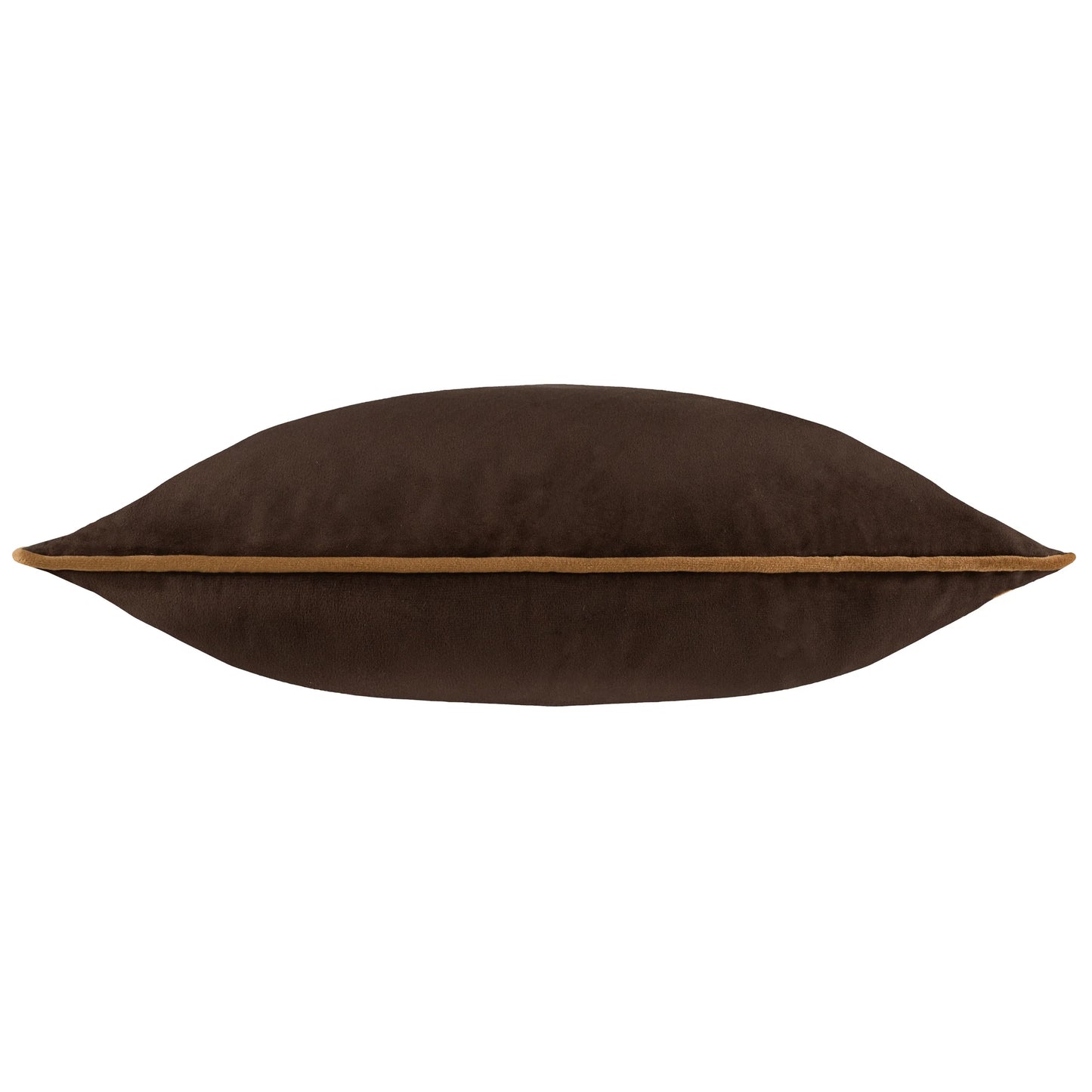 Small Piped Velvet Cushion –  Chocolate with Caramel Trim