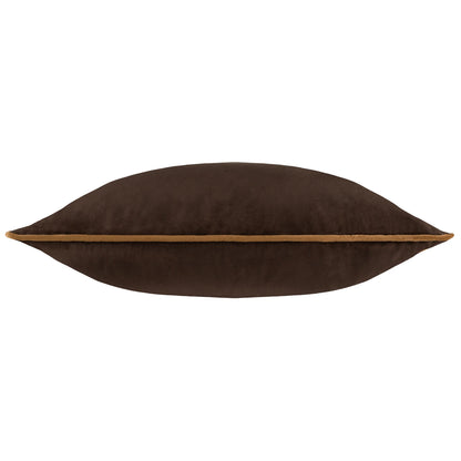 Small Piped Velvet Cushion –  Chocolate with Caramel Trim