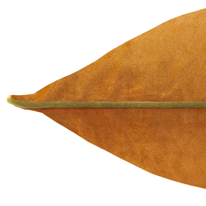 Small Piped Velvet Cushion –  Ginger with Olive Trim