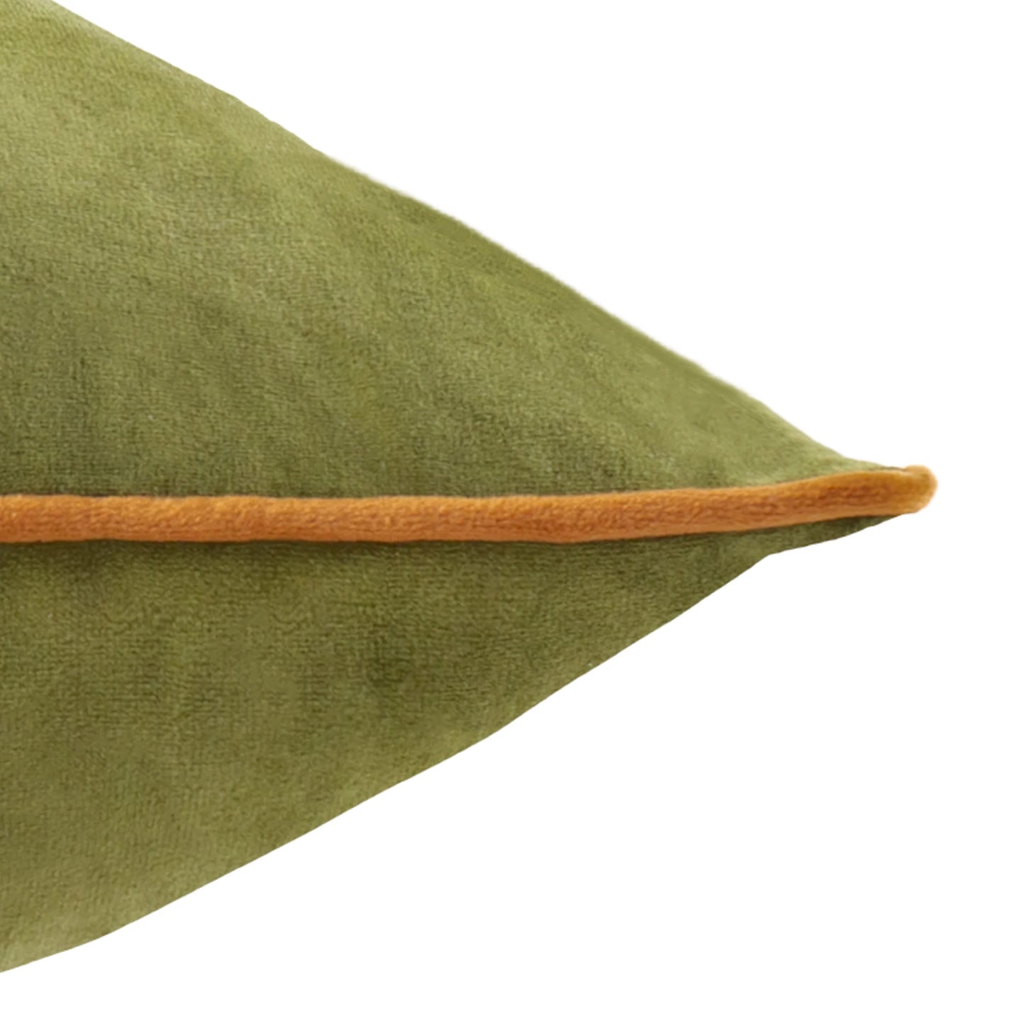 Small Piped Velvet Cushion –  Olive with Ginger Trim
