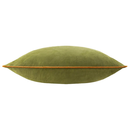 Small Piped Velvet Cushion –  Olive with Ginger Trim
