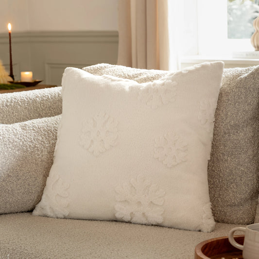 Snow White Faux Fur Snowflakes Cushion