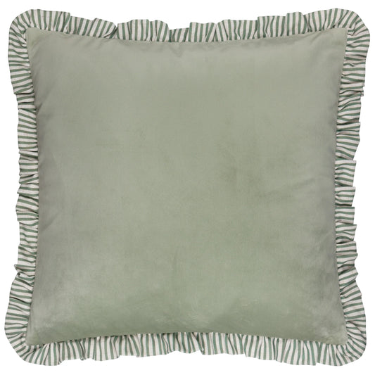 Solene Ruffle Matte Velvet Cushion - Sage