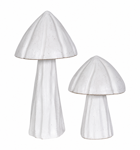 Set of 2 Matt White Speckled Mushrooms