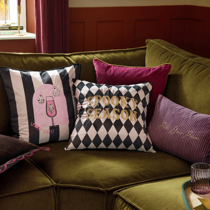 Spooky Season Velvet Halloween Cushion - Black & White