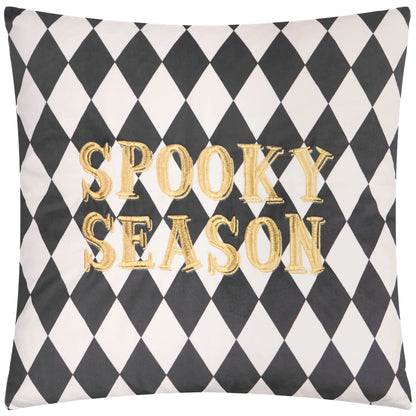 Spooky Season Velvet Halloween Cushion - Black & White
