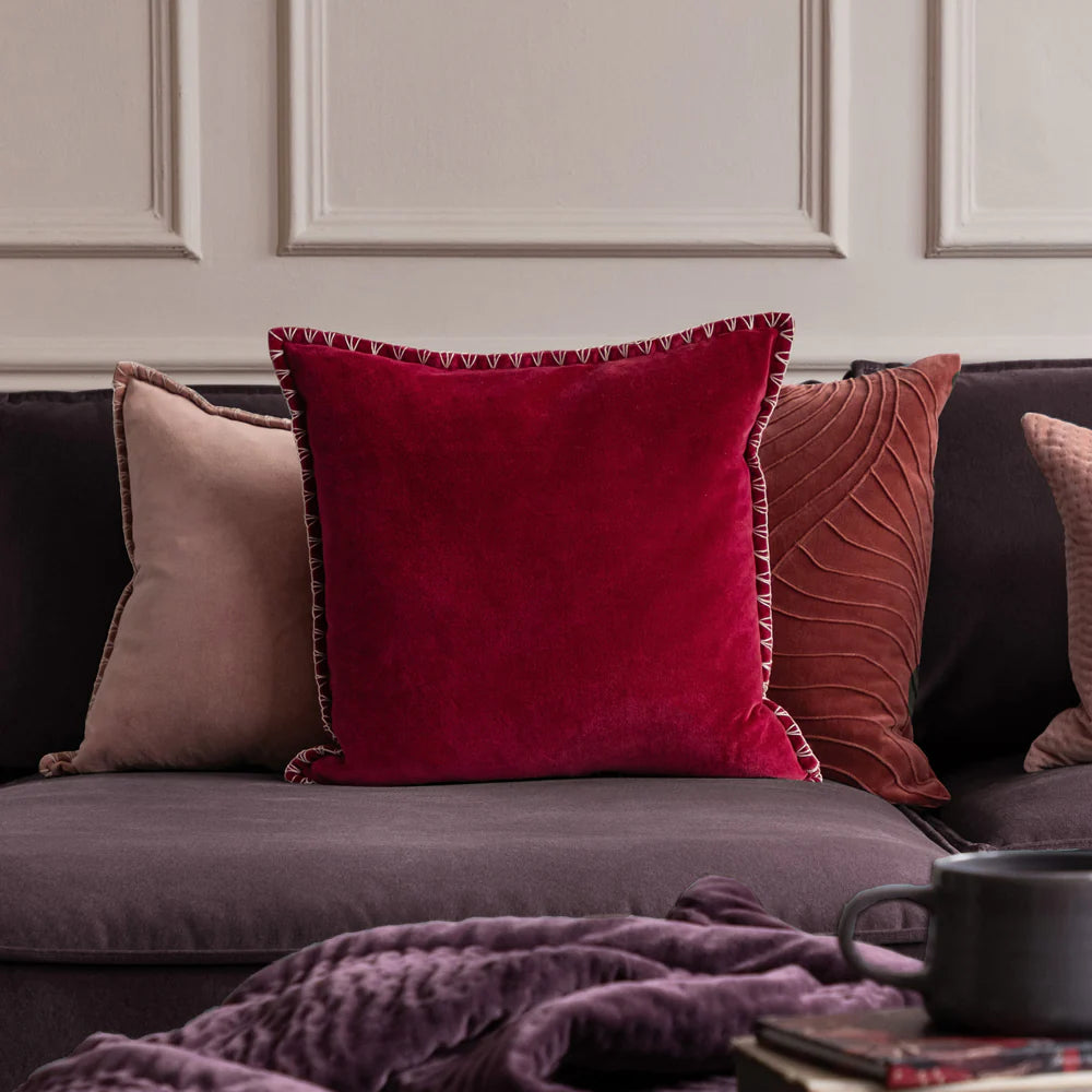 Voyage Maison Stitch Embroidered Feather Cushion - Pomegranate