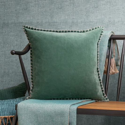 Voyage Maison Stitch Embroidered Feather Cushion - Seafoam
