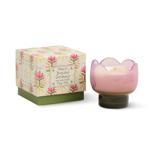 Tulip Purple and Green Glass Candle - Bronzed Gardenia