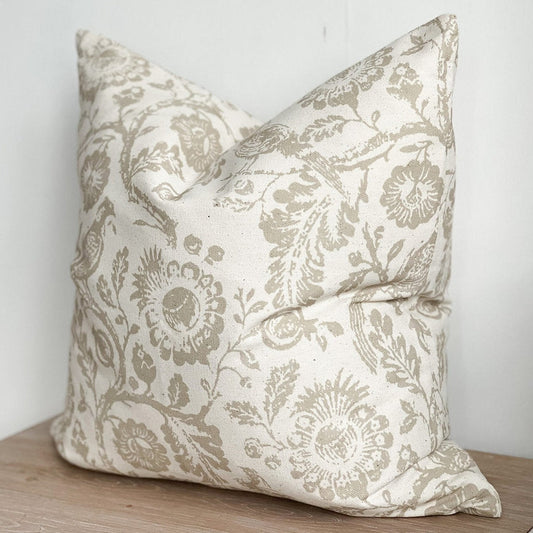 Taupe Country Print Cotton Cushion