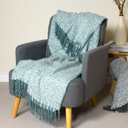 Teal Herringbone Tassle Throw Blanket