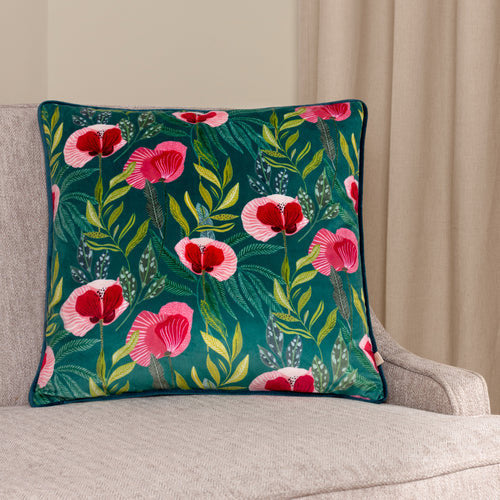 Teal House of Bloom Poppy Cushion