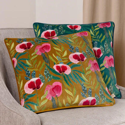 Teal House of Bloom Poppy Cushion