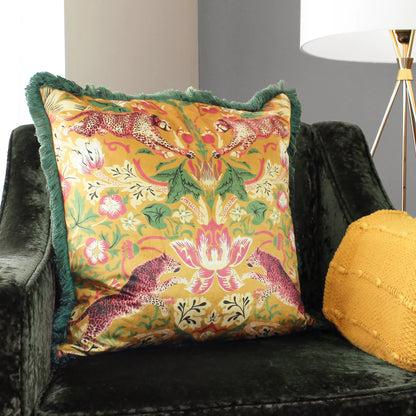 Tropical Leopard Cushion in Mustard & Green