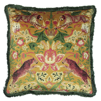 Tropical Leopard Cushion in Mustard & Green