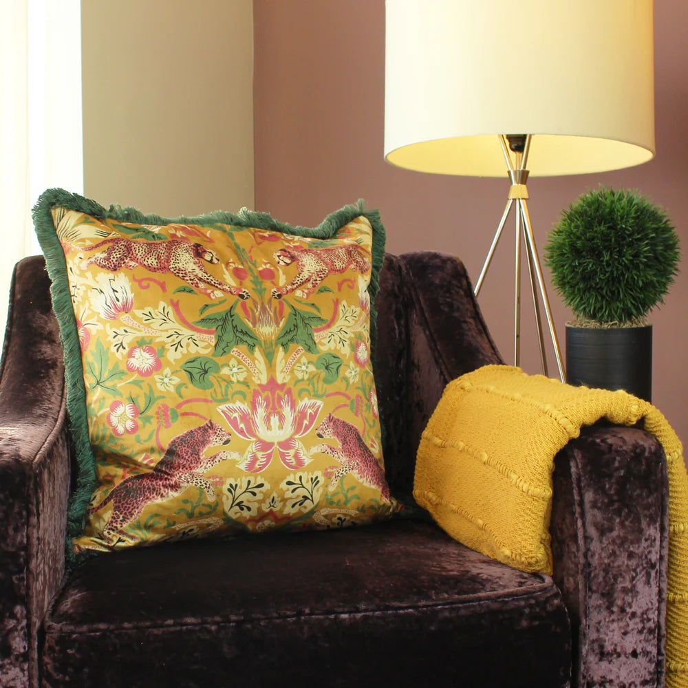 Tropical Leopard Cushion in Mustard & Green