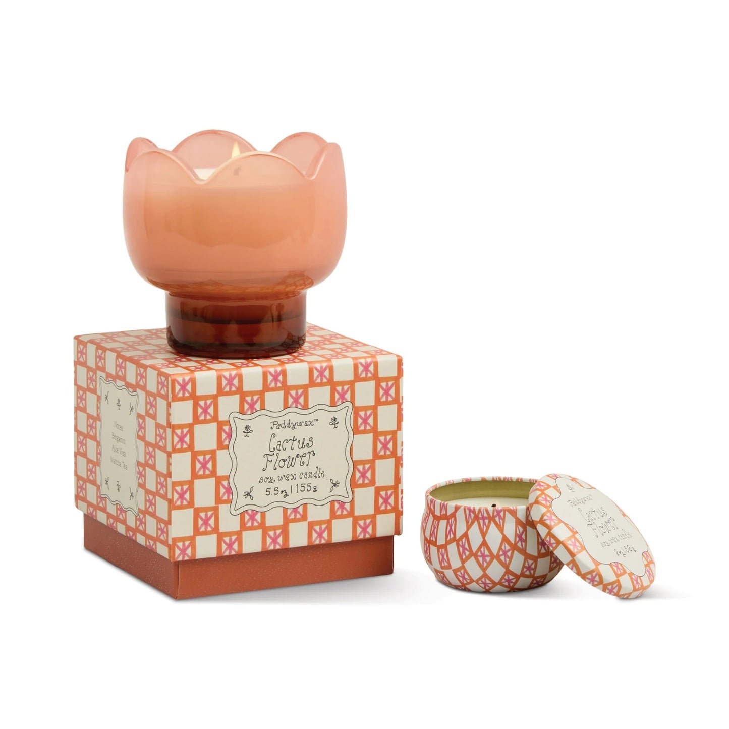Tulip Pink and Burnt Orange Glass Candle - Cactus Flower