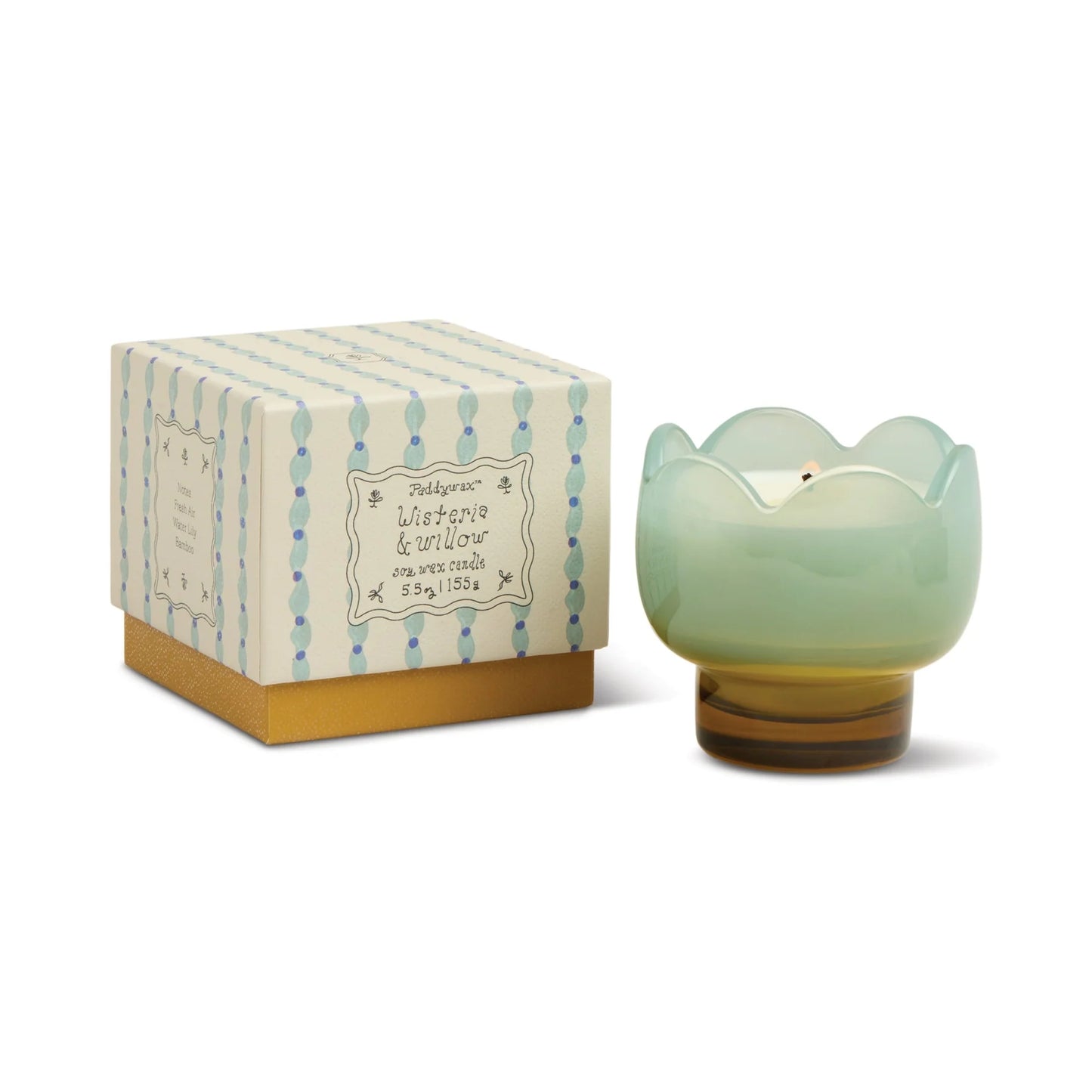 Tulip Blue and Ochre Glass Candle - Wisteria & Willow