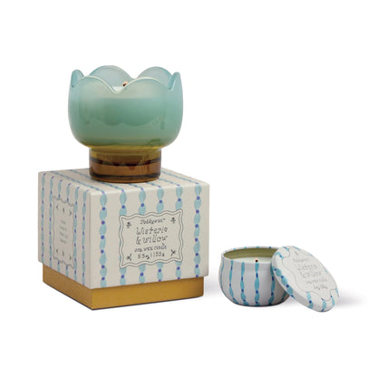 Tulip Blue and Ochre Glass Candle - Wisteria & Willow