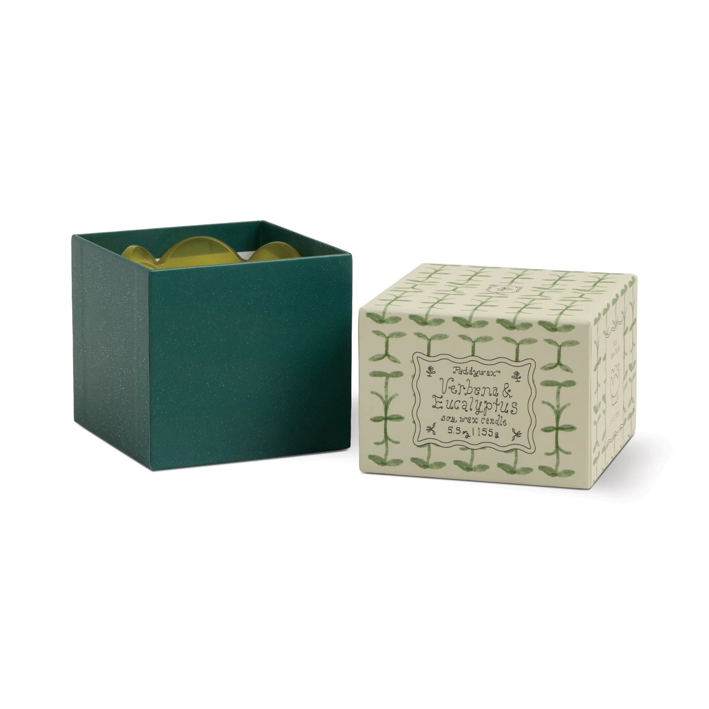 Tulip Green and Dark Green Glass Candle - Verbena & Lemongrass
