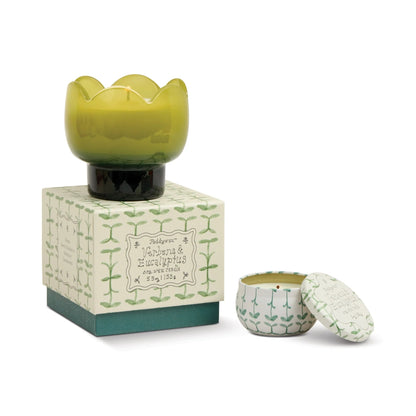 Tulip Green and Dark Green Glass Candle - Verbena & Lemongrass