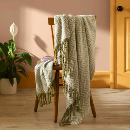Tweedie Brushed Herringbone Throw - Green