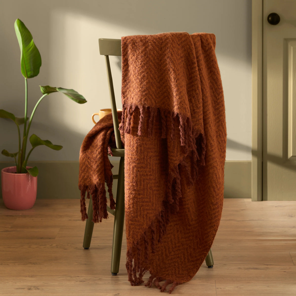 Tweedie Brushed Herringbone Throw - Cinnamon