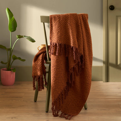Tweedie Brushed Herringbone Throw - Cinnamon