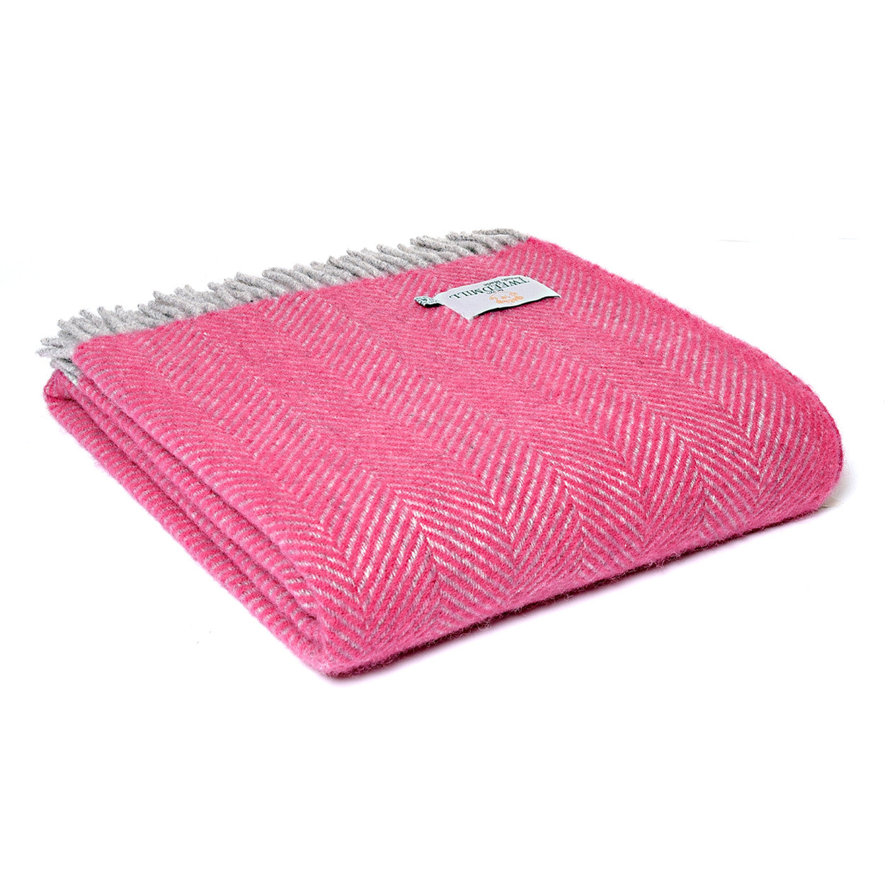 Tweedmill Herringbone Pure New Wool Throw Pink & Silver