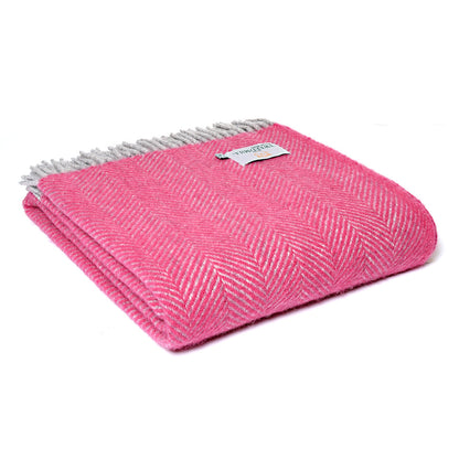 Tweedmill Herringbone Pure New Wool Throw Pink & Silver