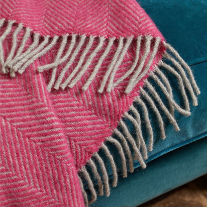 Tweedmill Herringbone Pure New Wool Throw Pink & Silver