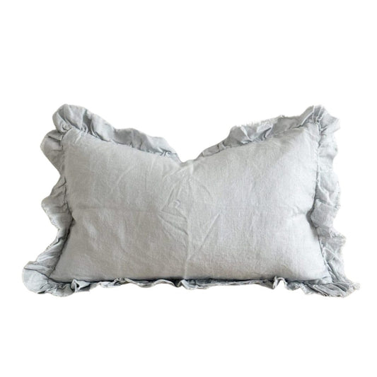 Hallie Dusty Blue Ruffle Linen Cushion