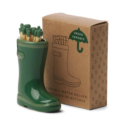 Wellington Boot Matches Holder with 25 Matches Dark & Light Green