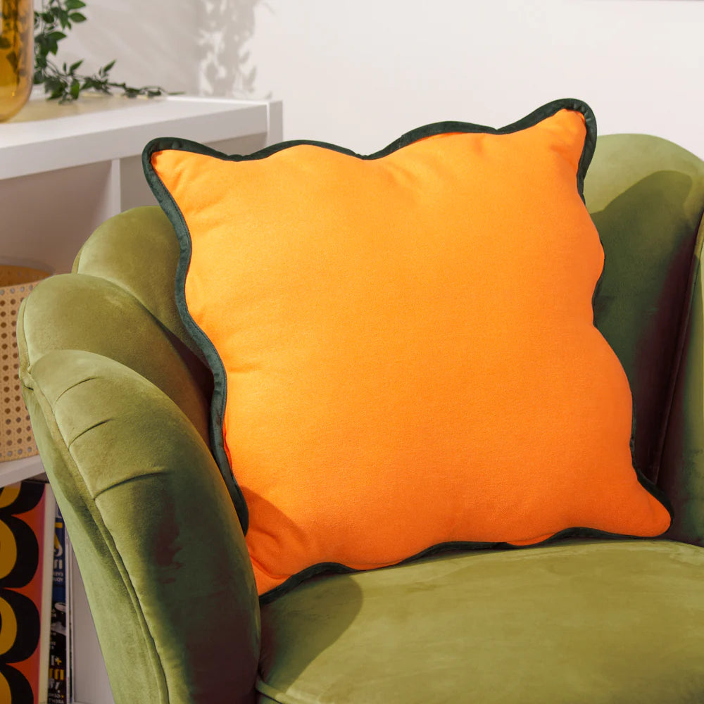 Wiggle Velvet Cushion Orange/Green