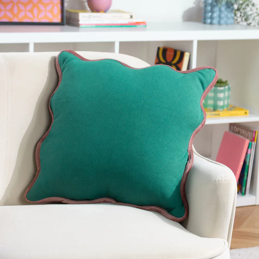 Wiggle Velvet Cushion in Green/Pink